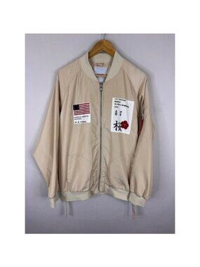 Profound Aesthetic Mens XL Tan Bomber Jacket Graphic Patches Streetwear Type A2